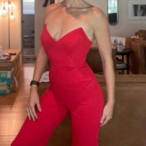 Red strapless romper/jumpsuit. Lulus XS